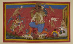 Rama and Lakshmana Wound Kumbhakarna as Demons Retreat by Indian School