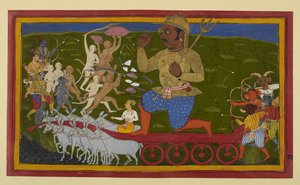 Rama and allies attack Kumbhakarna, who defends from his chariot by Indian School