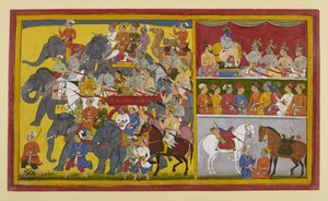 Rama and Brothers Journey to Ayodhya, Consulting with Vibhishana and a Sage by Indian School