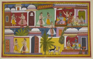 Rama learns from an ascetic that he can ascend to the gods, agreeing to a private conversation with him by Indian School