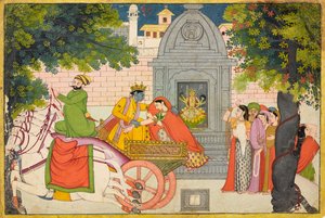 Rukmini Elopes with Krishna, Folio from a Bhagavata Purana, c.1780