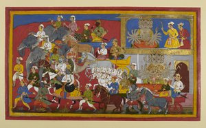 Ravana arms himself and departs with his army, encountering an ill omen
