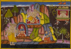 Ravana seizes Vedavati, who curses him and vows to cause his downfall as Sita by Indian School