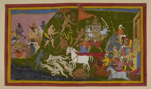 Ravana wounds monkeys; Hanuman and Lakshmana attack, challenging him by Indian School