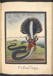 Sesha, the serpent on which Vishnu lies by Indian School