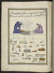 Shoe-maker and his wife making a slipper by Indian School