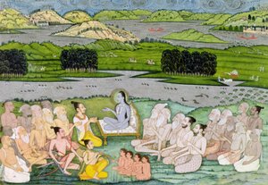Shri Sukdevji preaching to a concourse of Sadhus
