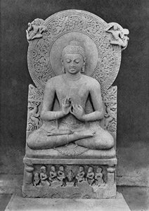 Teaching Buddha (Dharmacakra mudrā) (sandstone)