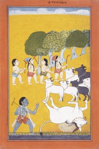 The Young Krishna Kills the Demon Vatsasura, who came in the Guise of a Calf by Indian School