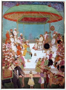 Two Portuguese at the court of a vizir. Indian miniature of the 17th century. Oxford University, England