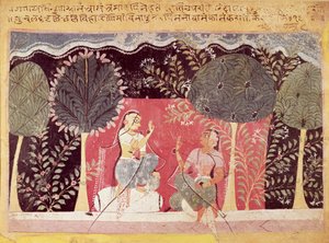 Two Princes in a Garden, from the Gita Govinda by Indian School