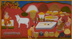 Vasistha summons Shabala to prepare a grand feast for Vishvamitra by Indian School