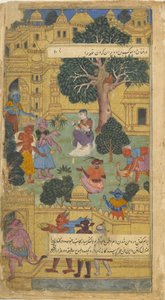 Sita, who is guarded by raksaskas at Lanka, looks at the ring given to her by Hanuman (Vol.1 fol.10) by Indian School