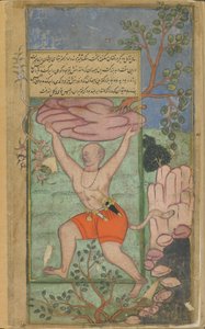 Dvivida hurls an uprooted mountain at Kumbhakarna (Vol.2 fol.217)