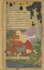 Sugriva gains his freedom by his sudden mutilation of Kumbhakarna (Vol.2 fol.220) by Indian School
