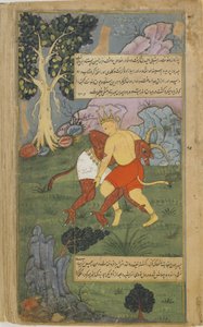 Hanuman vanquishes Nikumbha by wrenching off his head (Vol.2 fol.242) by Indian School