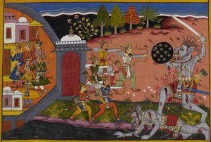 Śatrughna Kills Lavana, is Praised by the Gods, and is Granted the Kingdom of Madhu by Indian School