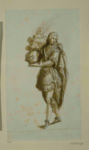 Page bearing a helmet by Inigo Jones