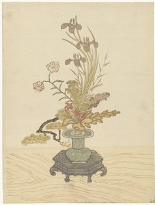 Ikebana Flower Arrangement in Green Vase