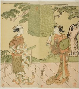 The Actors Ichimura Uzaemon IX as Shume no Hangan Morihisa (Right), and Sanogawa Ichimatsu II as Chujo (Left), in the Play Edo no Hana Wakayagi Soga, Performed at the Ichimura Theater in the Second Month, 1769 by Ippitsusai Bunchō