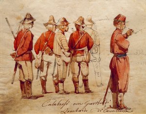 Calabrian army soldiers during Expedition of the Thousand by Ippolito Caffi