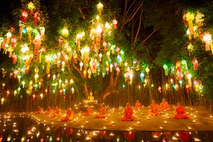 Novice monks at Wat Phan Thao during Loy Krathong Festival in Chiangmai, Thailand, 2019