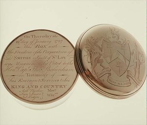 Freedom Box, Presented to the Hon. T. Pakenham in 1797 by the Corporation of Smiths, Made by James Keating, Dublin