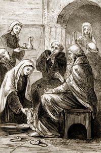 St. Brigit Entertaining a Bishop, from The Trias Thaumaturga, or Three Wonder-Working Saints of Ireland, by Mary Cusack (1829-99) Published c.1890s by Irish School