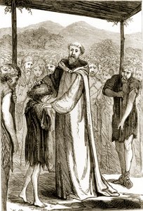 St. Columba Blesses a Wild Boy, from The Trias Thaumaturga, or Three Wonder-Working Saints of Ireland, by Mary Cusack (1829-99) Published c.1890s by Irish School