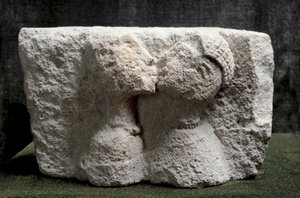Iberian Art: The Kiss of Osuna. High Relief of Limestone Representing a Man and a Woman Kissing. Iron Age II. Madrid, National Archaeological Museum by Iron Age