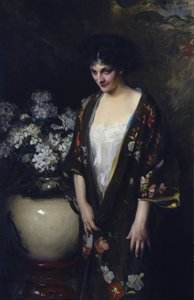 Brown Kimono (Portrait of Kathryn Beta la Forque) by Irving R. Wiles