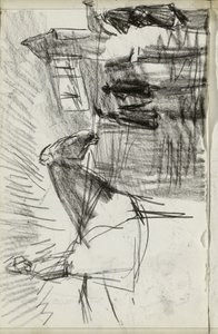 Rider and figures on the street by Isaac Israels