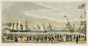 Arrival of the Great Western Steam Ship, off New York on Monday 23rd April, 1838, pub. 1842 by Isaac Robert Cruikshank
