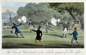 Duel with a Pistol for a Matter of Heart - in The English Spy by Charles Molloy Westmacott, Illustrated by Robert Cruikshank, London