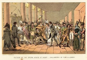 Outside of the Opera House at night by Isaac, Robert and George Cruikshank