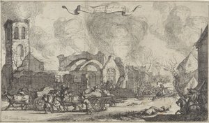 French Troops Plundering and Shooting through the Ruins of the Village Nigtevecht, 1672 (Series of Thirteen Images of the Villages and Castles in the Province of Utrecht Destroyed by the French in 1672) by Isaac Sorious