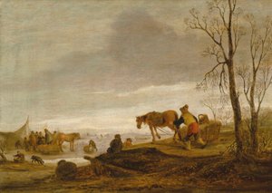 A Winter Landscape with Figures on a Frozen River