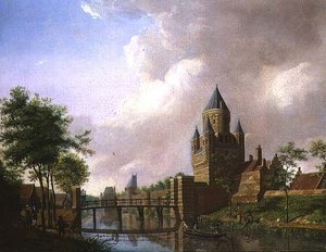 A View of the Kleine Houtpoort, Haarlem by Isaac Ouwater