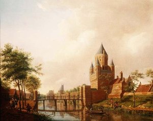 A View of the Kleine Houtpoort in Haarlem with the Grote Houtpoort in the Background by Isaac Ouwater