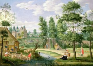 Figures in the Grounds of a Country House by Isaak van Oosten