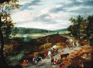 Thieves Attacking a Convoy of Travellers, 1656 by Isaak van Oosten