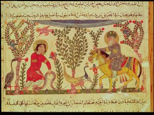 A Doctor giving assistance to a man bitten by a snake, manuscript from a treatise of Dioscorides, 13th century by Islamic School
