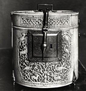 Cylindrical box carved with animals, Moorish by Islamic School