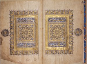 Illuminated pages from a Koran manuscript, Il-Khanid Mameluke School by Islamic School