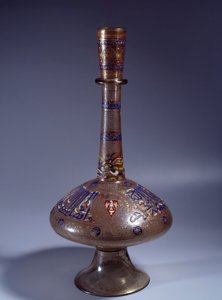 Islamic Art: bottle with long enameled glass neck of Vice King Tuquztemur, 1345 approx., from Egypt or Syria by Islamic School