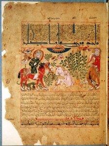 The Doctor Anoromachus curing his brother bitten by a snake, from Treatise of Theriac after Galien, 1217 by Islamic School