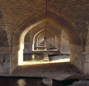 View along the inside of the Khaju Bridge dam, Safavid Period by Islamic School