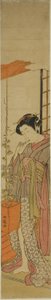 Courtesan Admiring Morning Glories While Cleaning Her Teeth