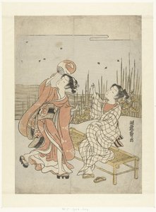 Young Man and Girl Watching Fireflies by Isoda Koryusai