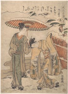 Evening Snow at Uchikawa by Isoda Koryusai